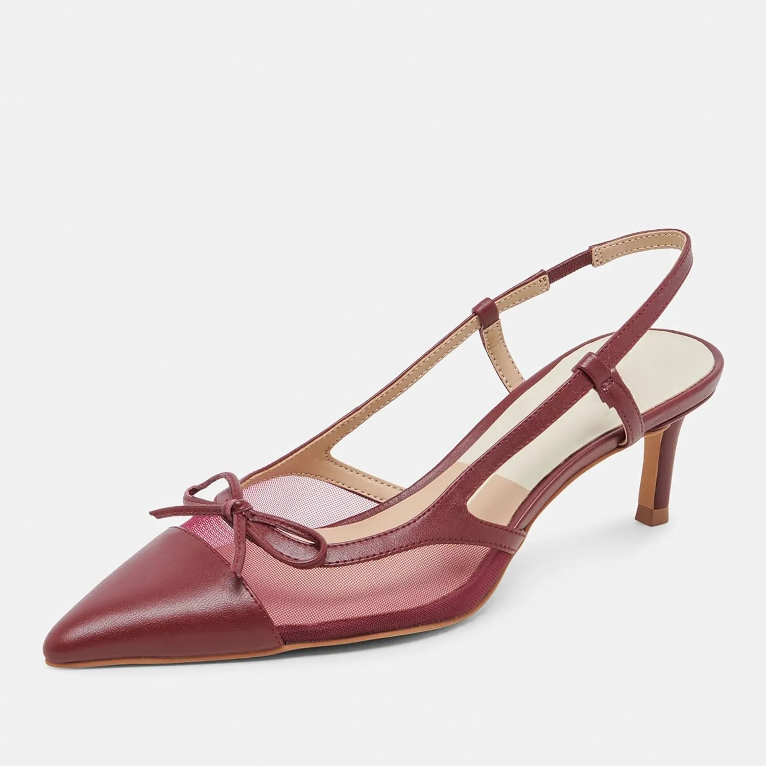 Sling Back Heels Women Elegant and Comfortable Mesh Stilettos with Bows for Dress and Date