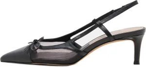 Sling Back Heels Women Elegant and Comfortable Mesh Stilettos with Bows for Dress and Date