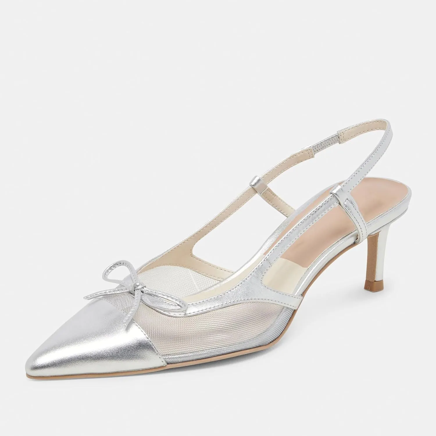 Sling Back Heels Women Elegant and Comfortable Mesh Stilettos with Bows for Dress and Date