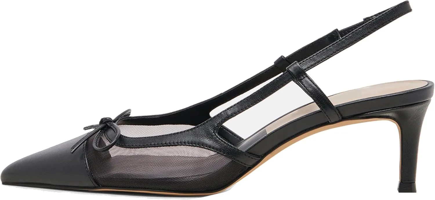 Sling Back Heels Women Elegant and Comfortable Mesh Stilettos with Bows for Dress and Date