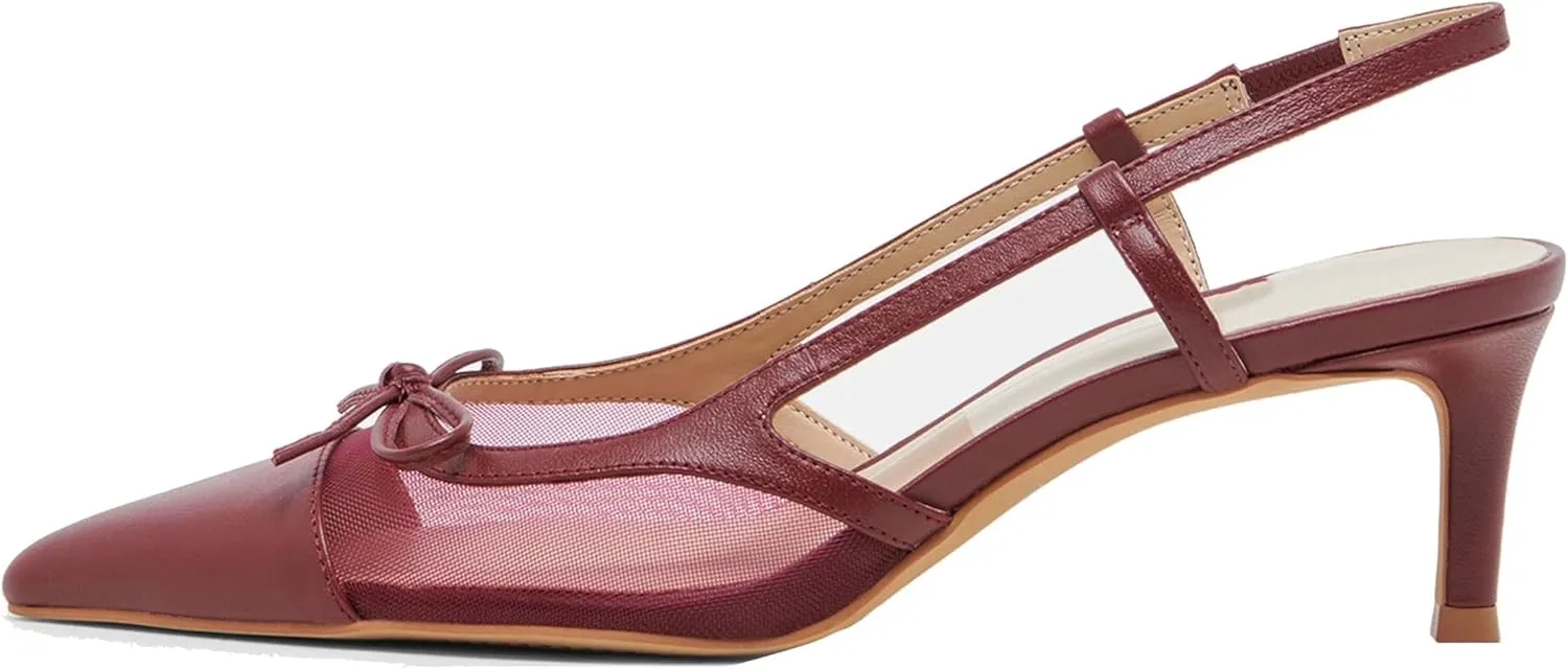 Sling Back Heels Women Elegant and Comfortable Mesh Stilettos with Bows for Dress and Date