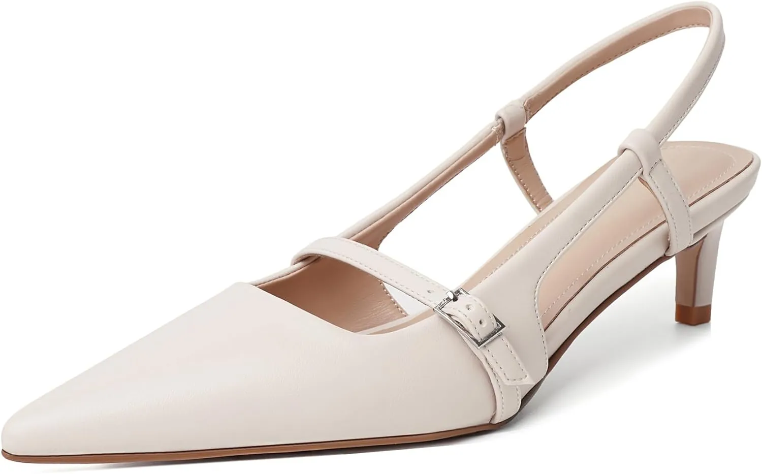 Slingback Kitten Heels for Women with Pointed Toe Arch Buckle Strap