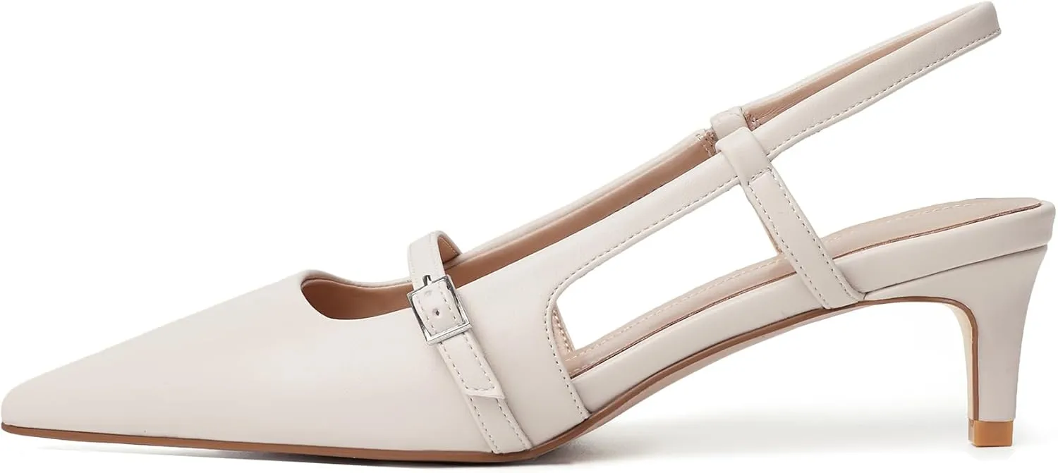 Slingback Kitten Heels for Women with Pointed Toe Arch Buckle Strap