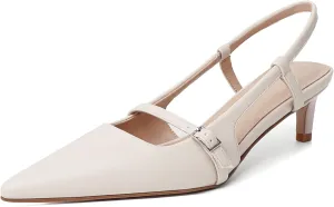 Slingback Kitten Heels for Women with Pointed Toe Arch Buckle Strap