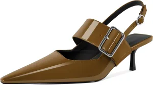 Soireelady Womens Pointed Toe Slingback Kitten Heels, Low Heels Buckle Strap Mary Jane Style 2.5 Inch Dress Pumps Shoes