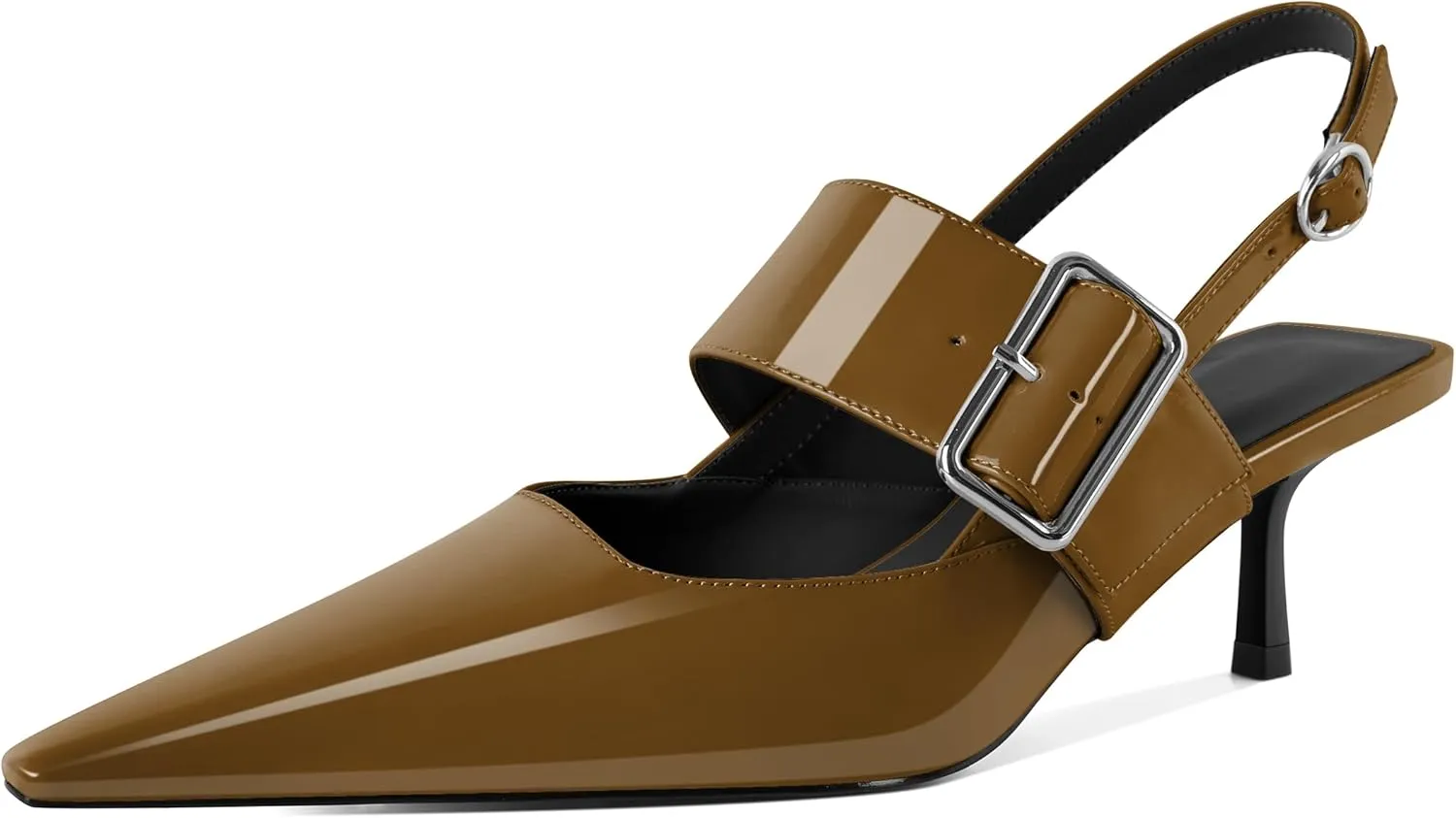 Soireelady Womens Pointed Toe Slingback Kitten Heels, Low Heels Buckle Strap Mary Jane Style 2.5 Inch Dress Pumps Shoes