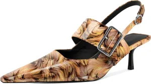 Soireelady Womens Pointed Toe Slingback Kitten Heels, Low Heels Buckle Strap Mary Jane Style 2.5 Inch Dress Pumps Shoes