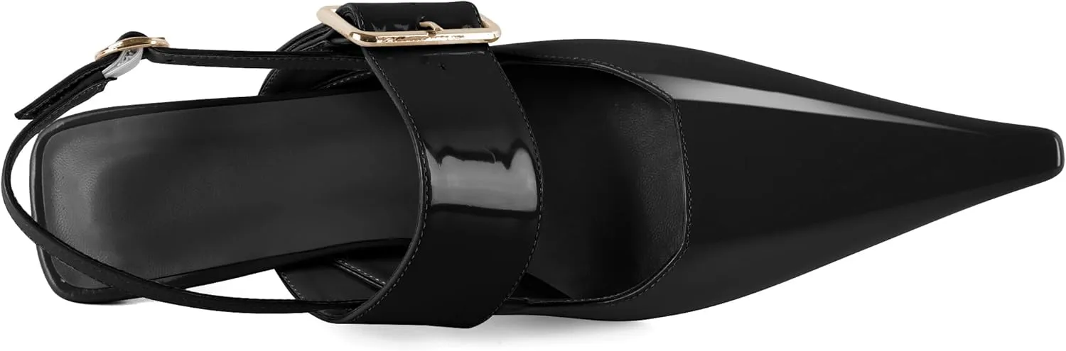 Soireelady Womens Pointed Toe Slingback Kitten Heels, Low Heels Buckle Strap Mary Jane Style 2.5 Inch Dress Pumps Shoes