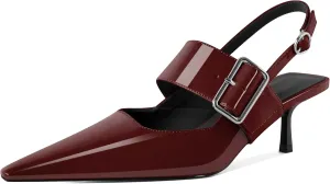 Soireelady Womens Pointed Toe Slingback Kitten Heels, Low Heels Buckle Strap Mary Jane Style 2.5 Inch Dress Pumps Shoes