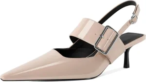 Soireelady Womens Pointed Toe Slingback Kitten Heels, Low Heels Buckle Strap Mary Jane Style 2.5 Inch Dress Pumps Shoes