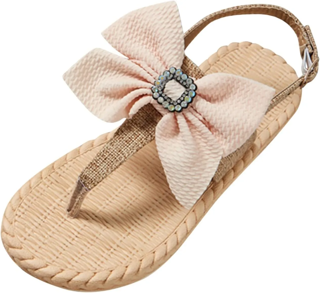 Summer Bow Sandals Flat Weave Toe Slip On Shoes Slippers Women's Breathable Beach Most Comfortable Slippers for Women (Green, 7.5)