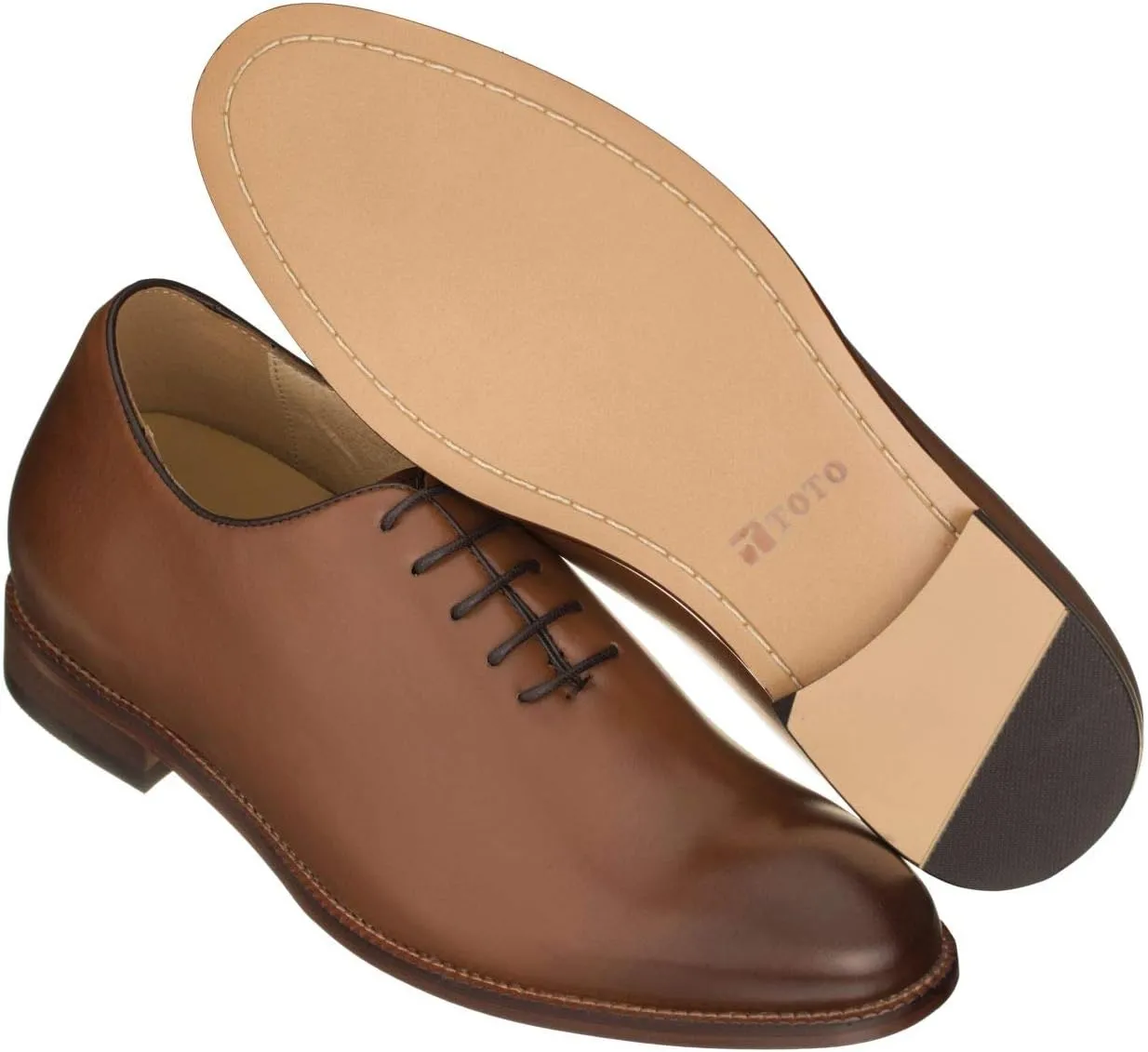 TOTO Men's Invisible Height Increasing Elevator Shoes - Brown Premium Leather Lace-up Formal Oxfords - 2.6 Inches Taller - S3002 - Size 12 D(M) US