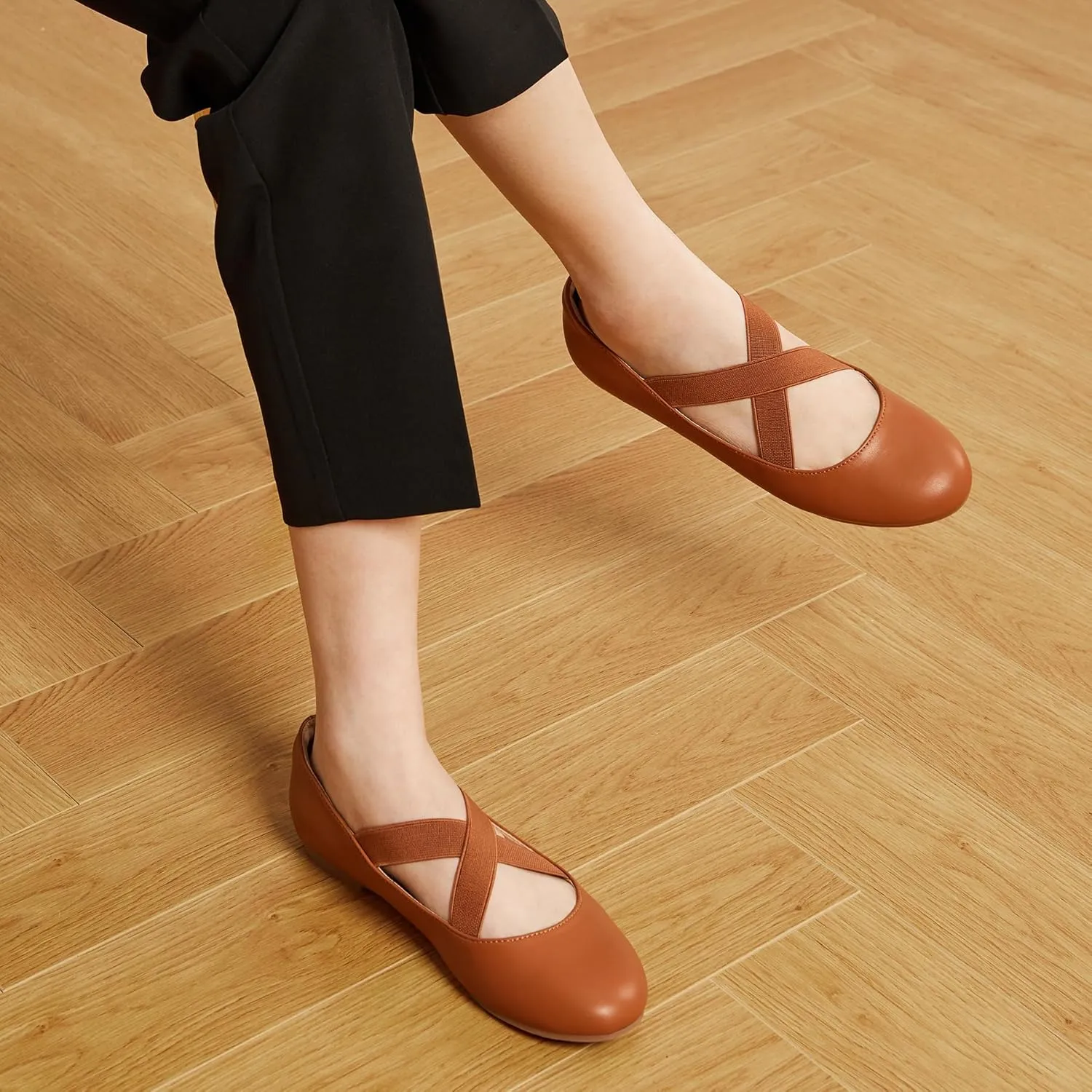 Trary Black Ballet Flats - Ankle Strap Mary Jane Shoes, Wide Width Women's Flats for Dressy Occasions
