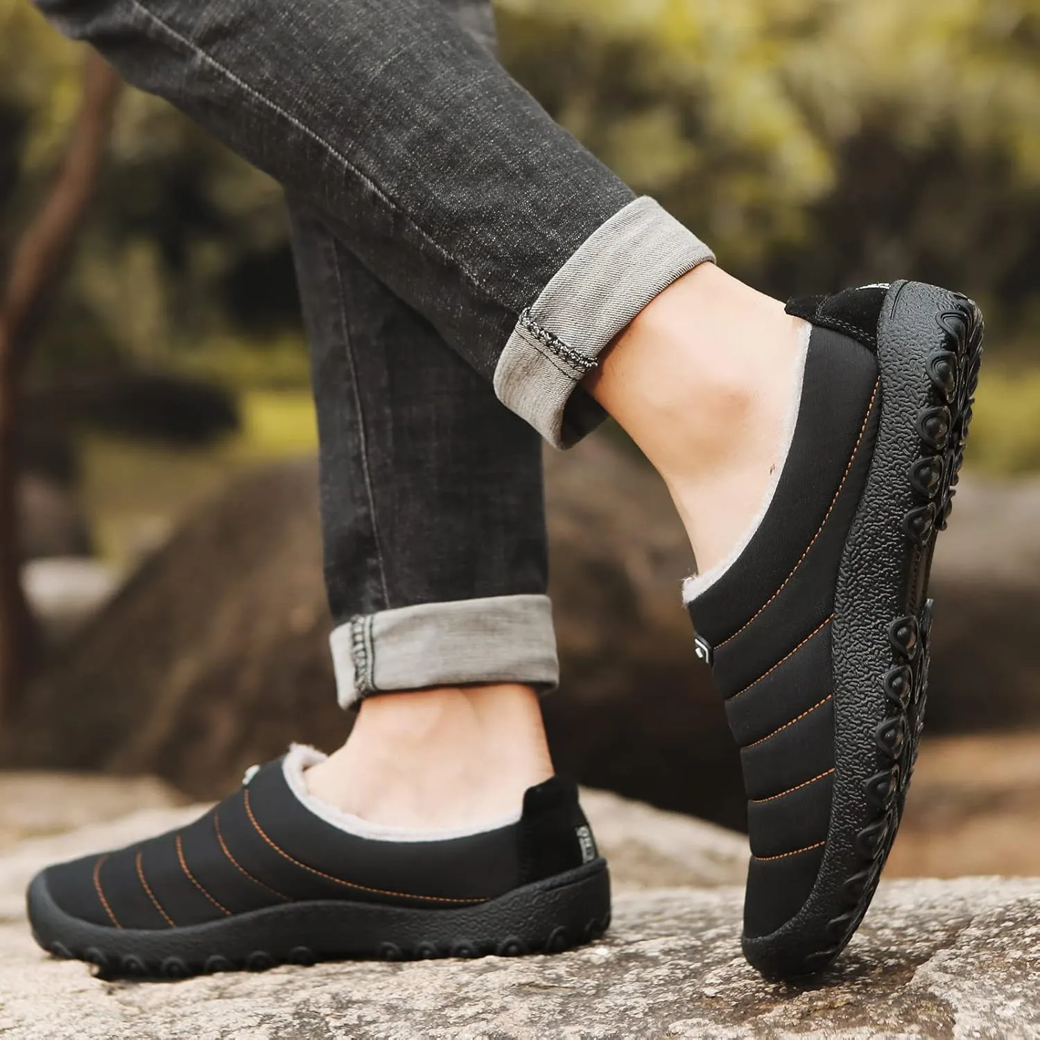 UBFEN Mens Womens Winter Warm Slippers with Fuzzy Plush Lining Slip on House Shoes Indoor Outdoor Anti-Skid Rubber Sole