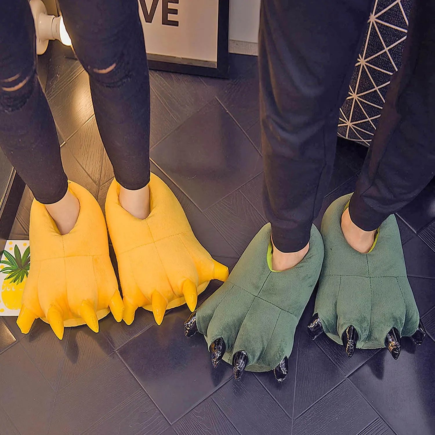 Unisex Funny Animal Costume Paw Claw Shoes, Soft Plush Home Slippers