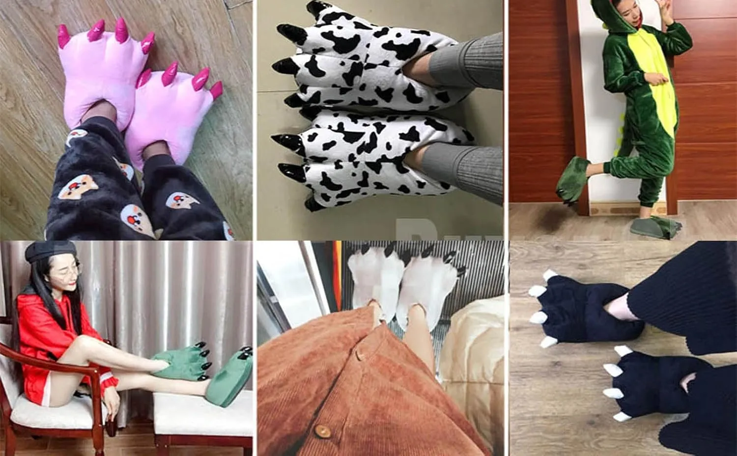 Unisex Funny Animal Costume Paw Claw Shoes, Soft Plush Home Slippers