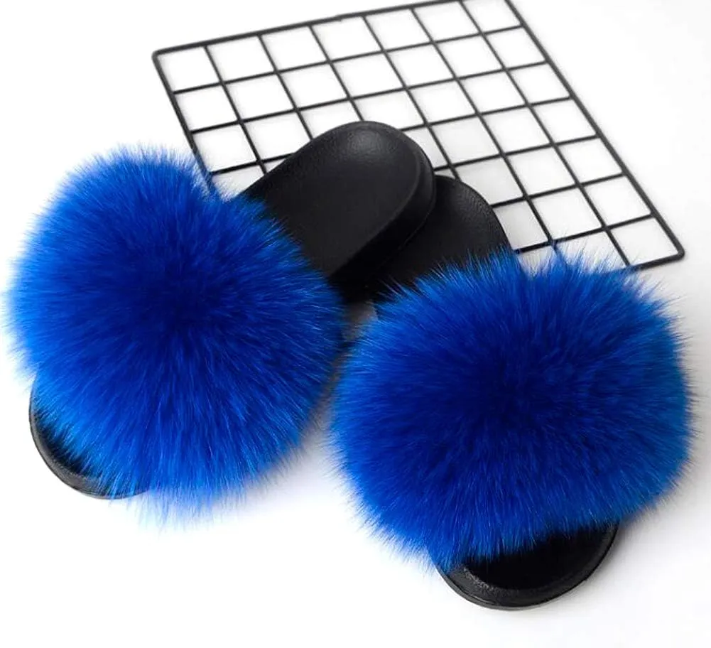 Valpeak Fur Slippers Slides For Women Open Toe Fuzzy Fur Slippers Girls Fluffy House Slides Outdoor Indoor