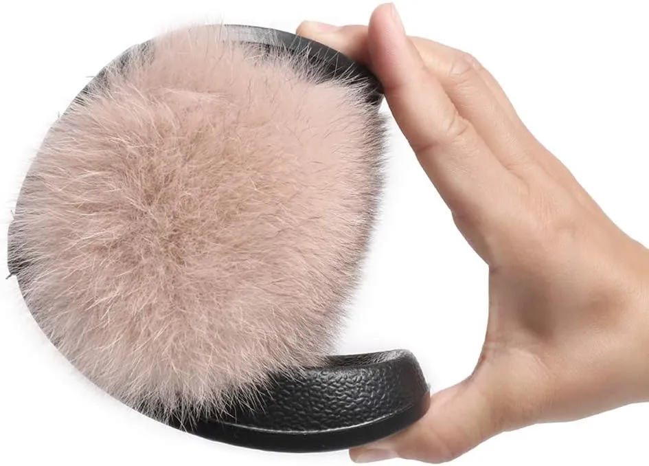 Valpeak Fur Slippers Slides For Women Open Toe Fuzzy Fur Slippers Girls Fluffy House Slides Outdoor Indoor