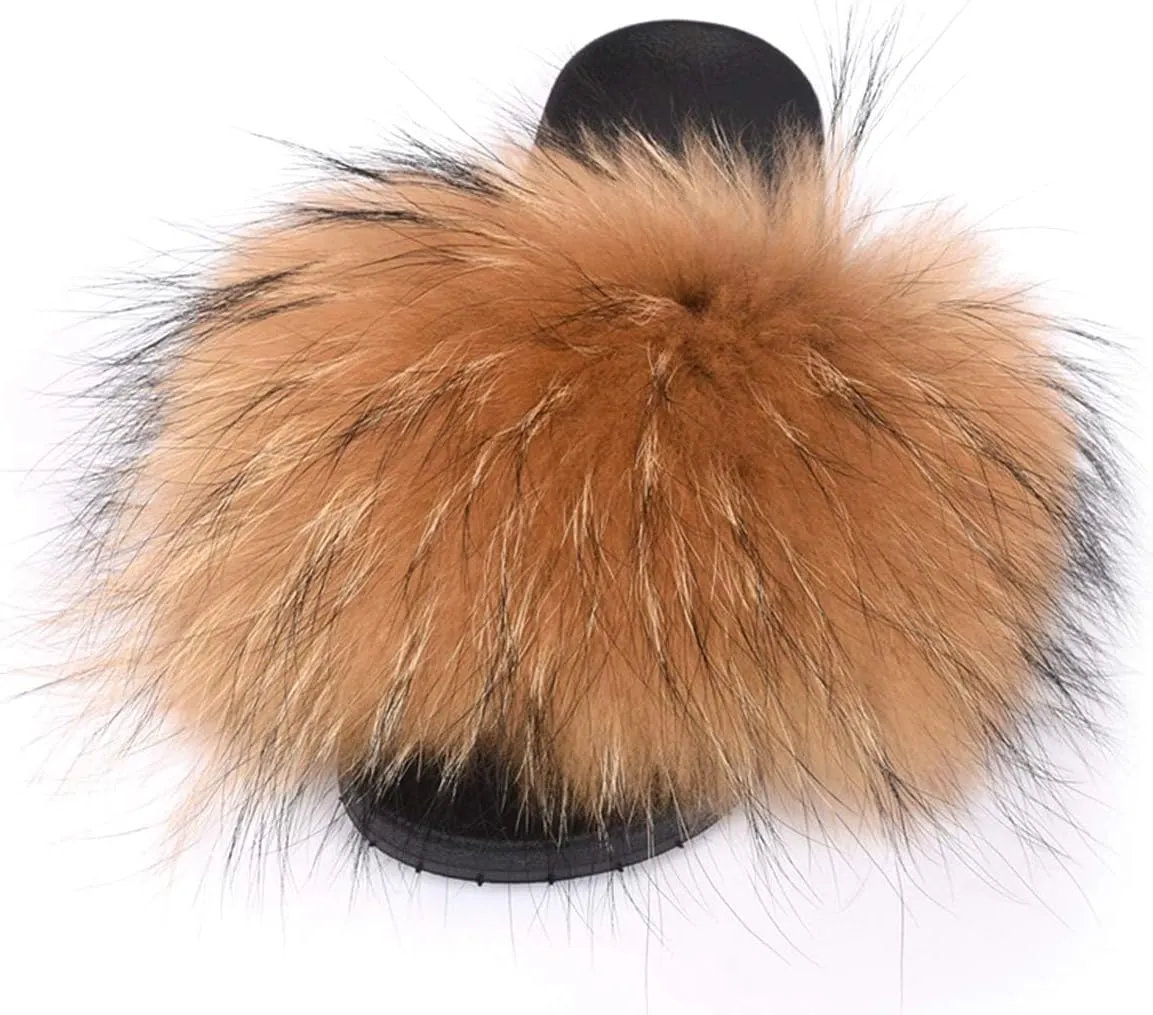 Valpeak Fur Slippers Slides For Women Open Toe Fuzzy Fur Slippers Girls Fluffy House Slides Outdoor Indoor
