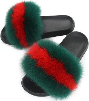 Valpeak Fur Slippers Slides For Women Open Toe Fuzzy Fur Slippers Girls Fluffy House Slides Outdoor Indoor