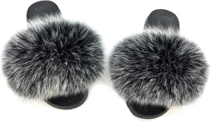 Valpeak Fur Slippers Slides For Women Open Toe Fuzzy Fur Slippers Girls Fluffy House Slides Outdoor Indoor