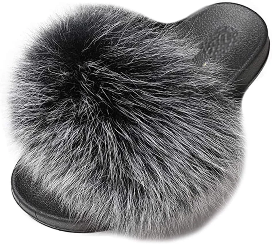 Valpeak Fur Slippers Slides For Women Open Toe Fuzzy Fur Slippers Girls Fluffy House Slides Outdoor Indoor