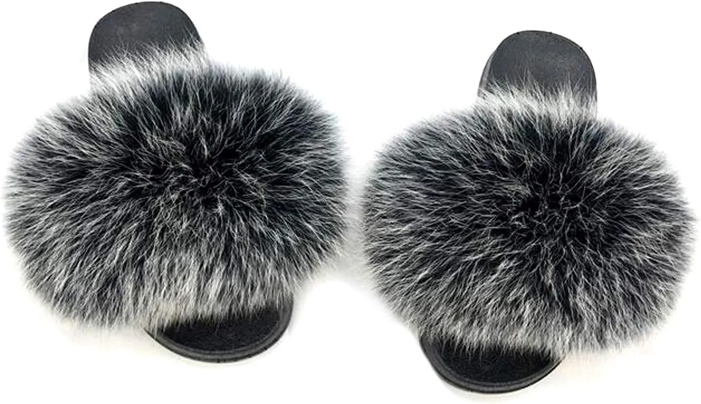 Valpeak Fur Slippers Slides For Women Open Toe Fuzzy Fur Slippers Girls Fluffy House Slides Outdoor Indoor