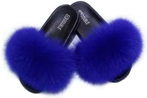 Valpeak Fur Slippers Slides For Women Open Toe Fuzzy Fur Slippers Girls Fluffy House Slides Outdoor Indoor