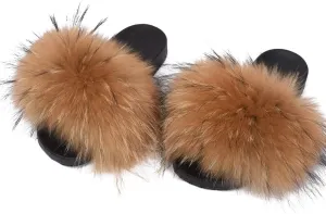 Valpeak Fur Slippers Slides For Women Open Toe Fuzzy Fur Slippers Girls Fluffy House Slides Outdoor Indoor