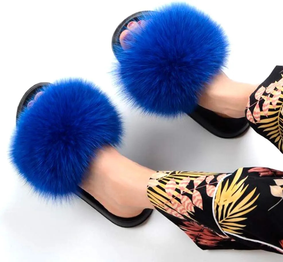 Valpeak Fur Slippers Slides For Women Open Toe Fuzzy Fur Slippers Girls Fluffy House Slides Outdoor Indoor