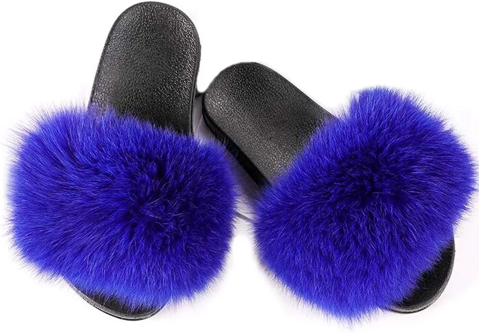 Valpeak Fur Slippers Slides For Women Open Toe Fuzzy Fur Slippers Girls Fluffy House Slides Outdoor Indoor
