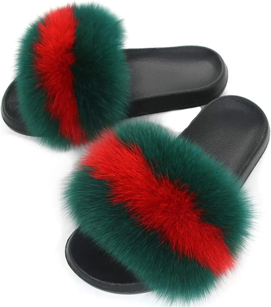 Valpeak Fur Slippers Slides For Women Open Toe Fuzzy Fur Slippers Girls Fluffy House Slides Outdoor Indoor