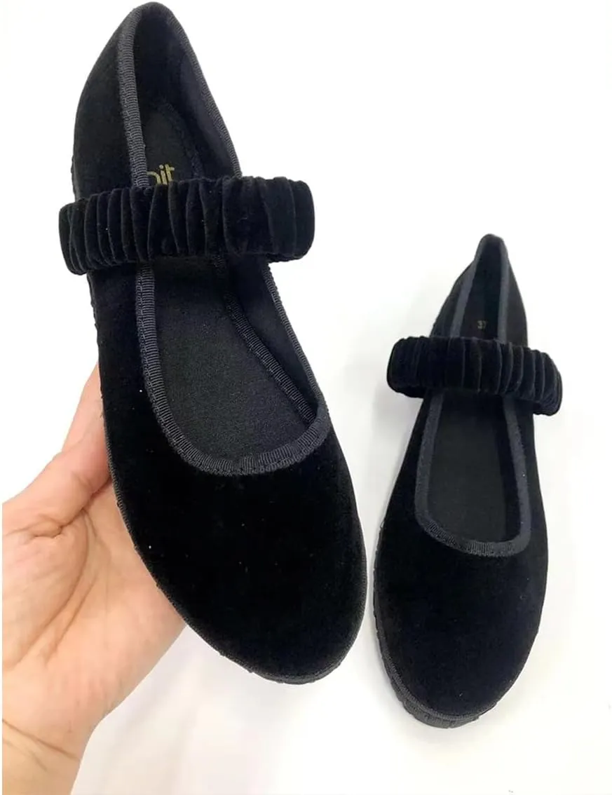 Velvet Mary Janes Women Burgundy Ballet Flats Fall 2024 Y2k Shoes Red Flat Shoes Suede Mary Jane Flats