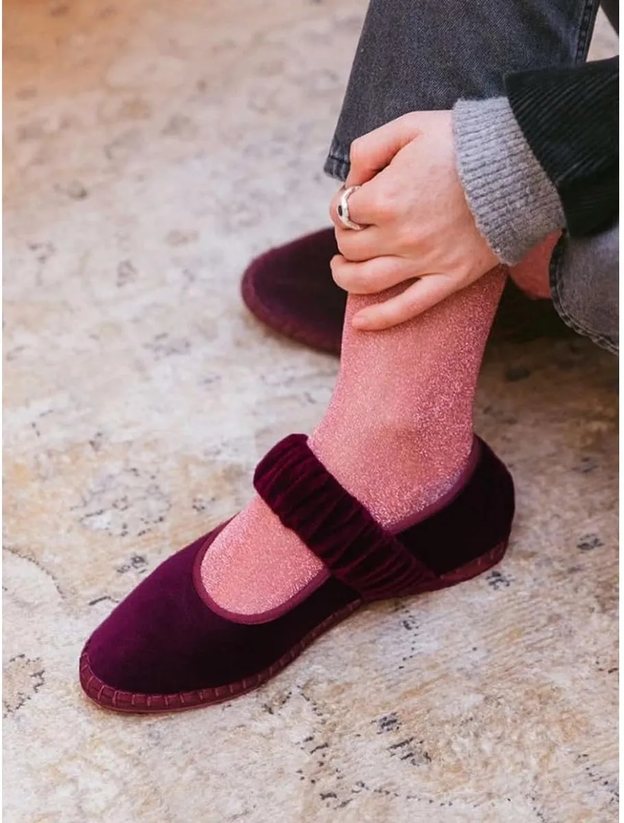 Velvet Mary Janes Women Burgundy Ballet Flats Fall 2024 Y2k Shoes Red Flat Shoes Suede Mary Jane Flats