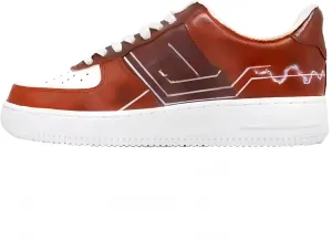 Wave Pattern Platform Sneakers, Hand-Painted Design, Green and Gold Athletic Shoes, Casual Fashion Chunky Sneakers