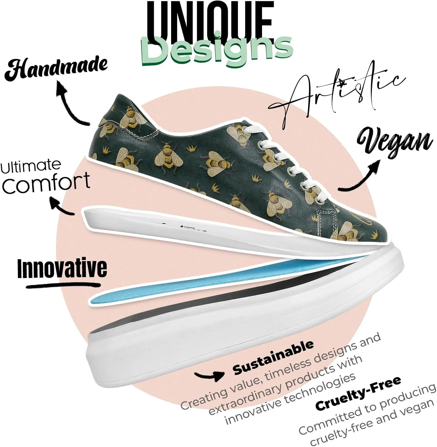 Wedge Platform Sneakers for Women - Handmade Vegan Leather, Unique Chunky Sneakers