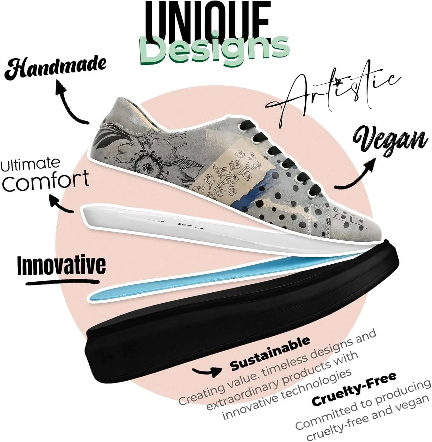 Wedge Platform Sneakers for Women - Handmade Vegan Leather, Unique Chunky Sneakers