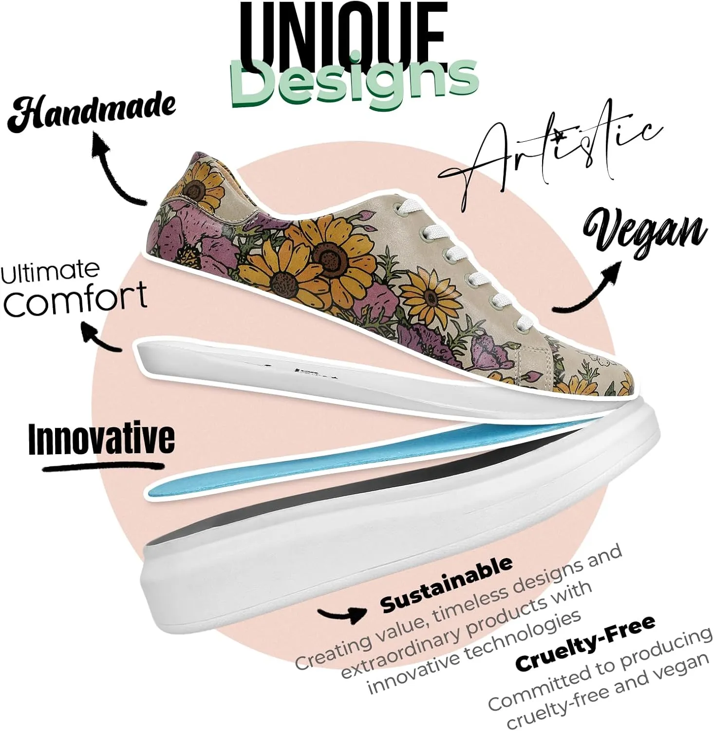 Wedge Platform Sneakers for Women - Handmade Vegan Leather, Unique Chunky Sneakers