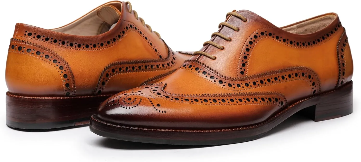 Wingtip Brogue Oxford Handcrafted Men's Genuine Leather Lace up Dress Shoes