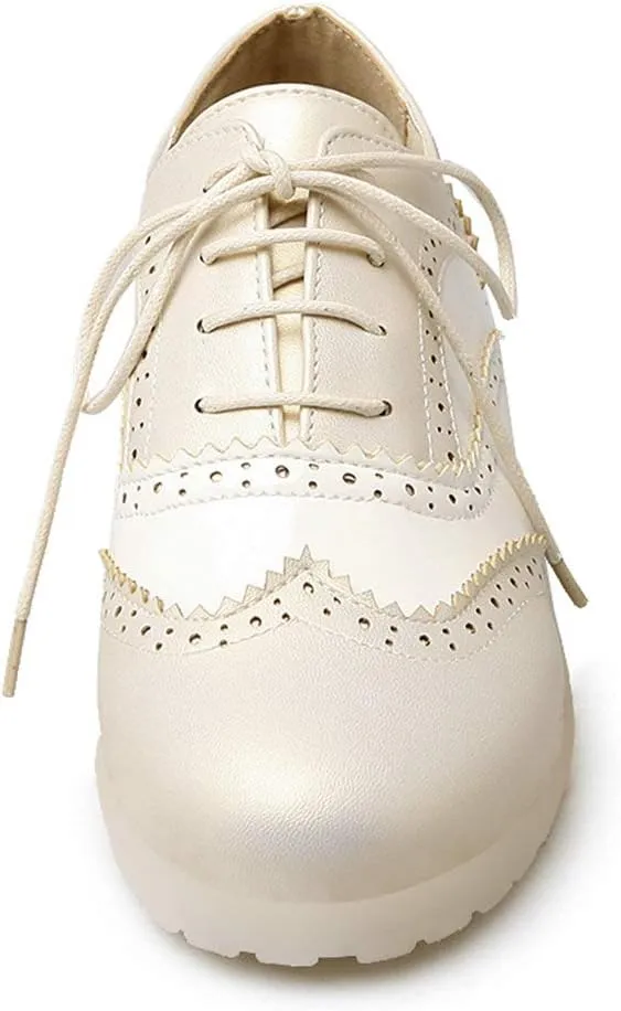 Women Oxfords Flats Brogue Wingtip Lace up Dress Shoes Pumps