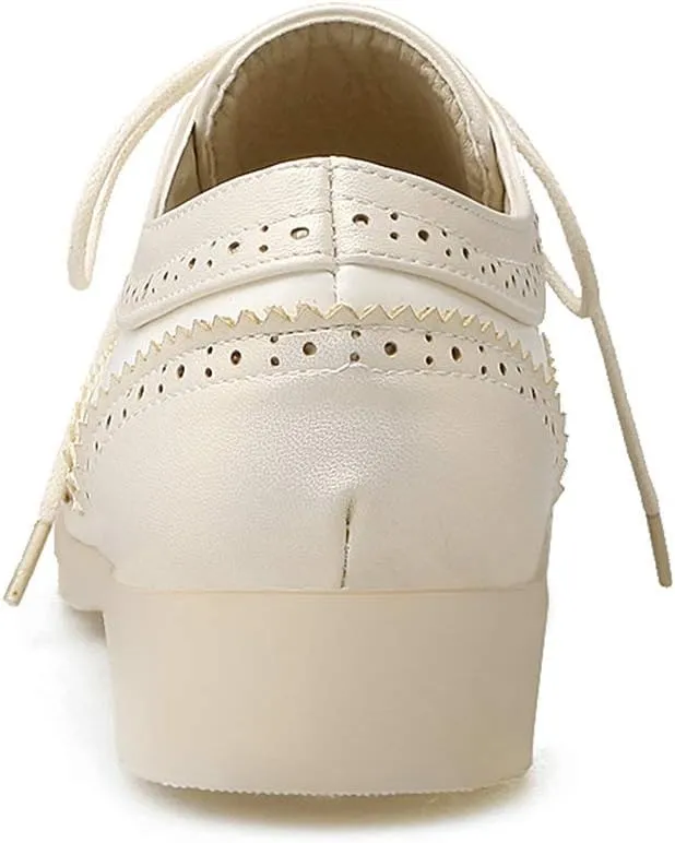 Women Oxfords Flats Brogue Wingtip Lace up Dress Shoes Pumps