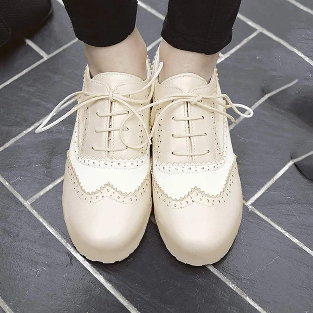 Women Oxfords Flats Brogue Wingtip Lace up Dress Shoes Pumps