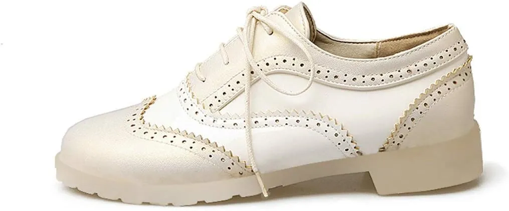 Women Oxfords Flats Brogue Wingtip Lace up Dress Shoes Pumps