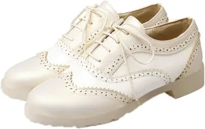Women Oxfords Flats Brogue Wingtip Lace up Dress Shoes Pumps