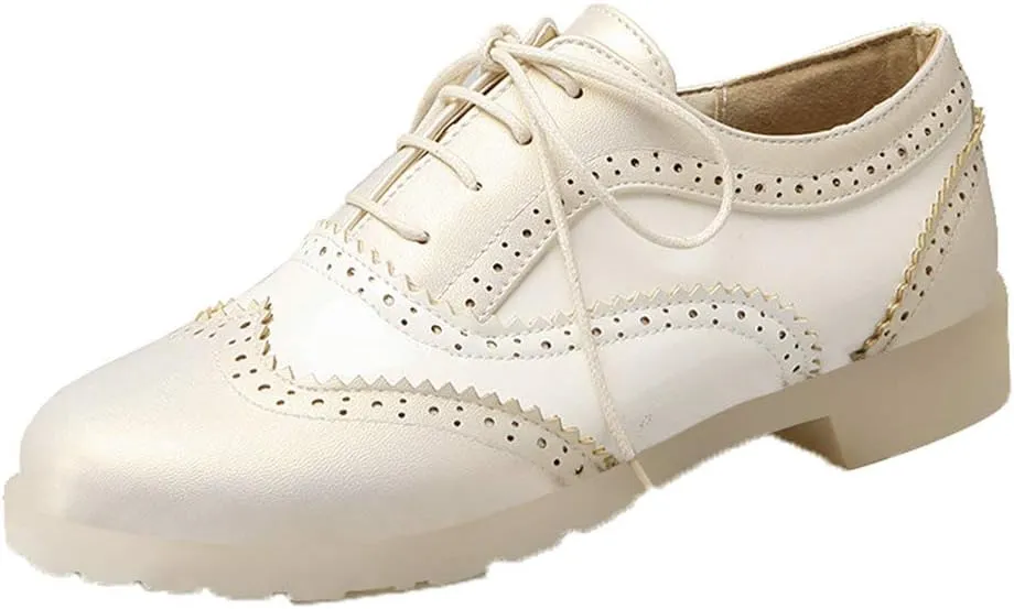 Women Oxfords Flats Brogue Wingtip Lace up Dress Shoes Pumps