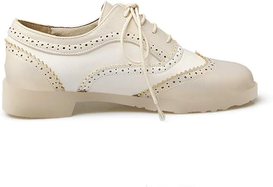 Women Oxfords Flats Brogue Wingtip Lace up Dress Shoes Pumps