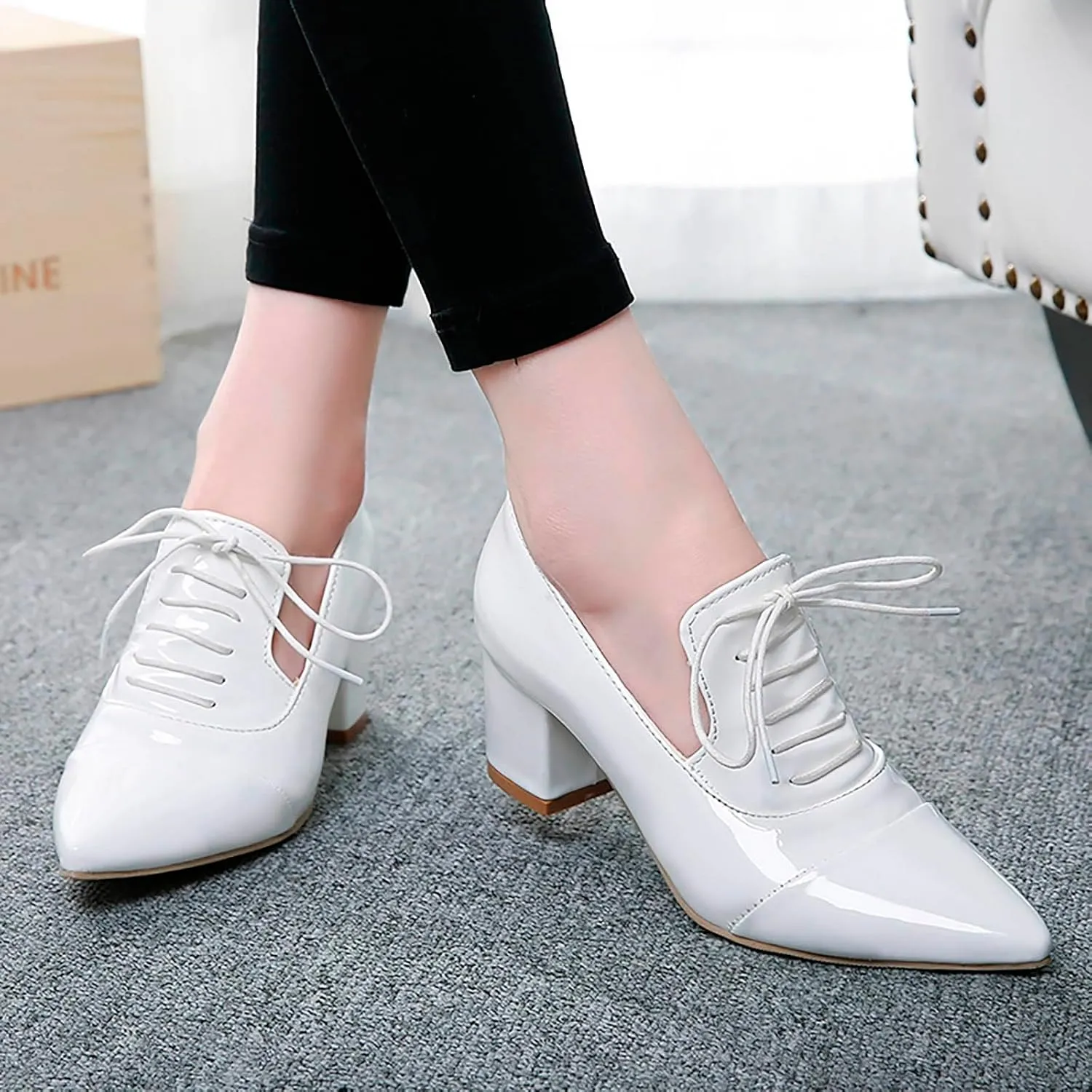 Women Pointed Toe Heels Women's Pumps Chunky Block Heels Loafers Dress Work Shoes for Business