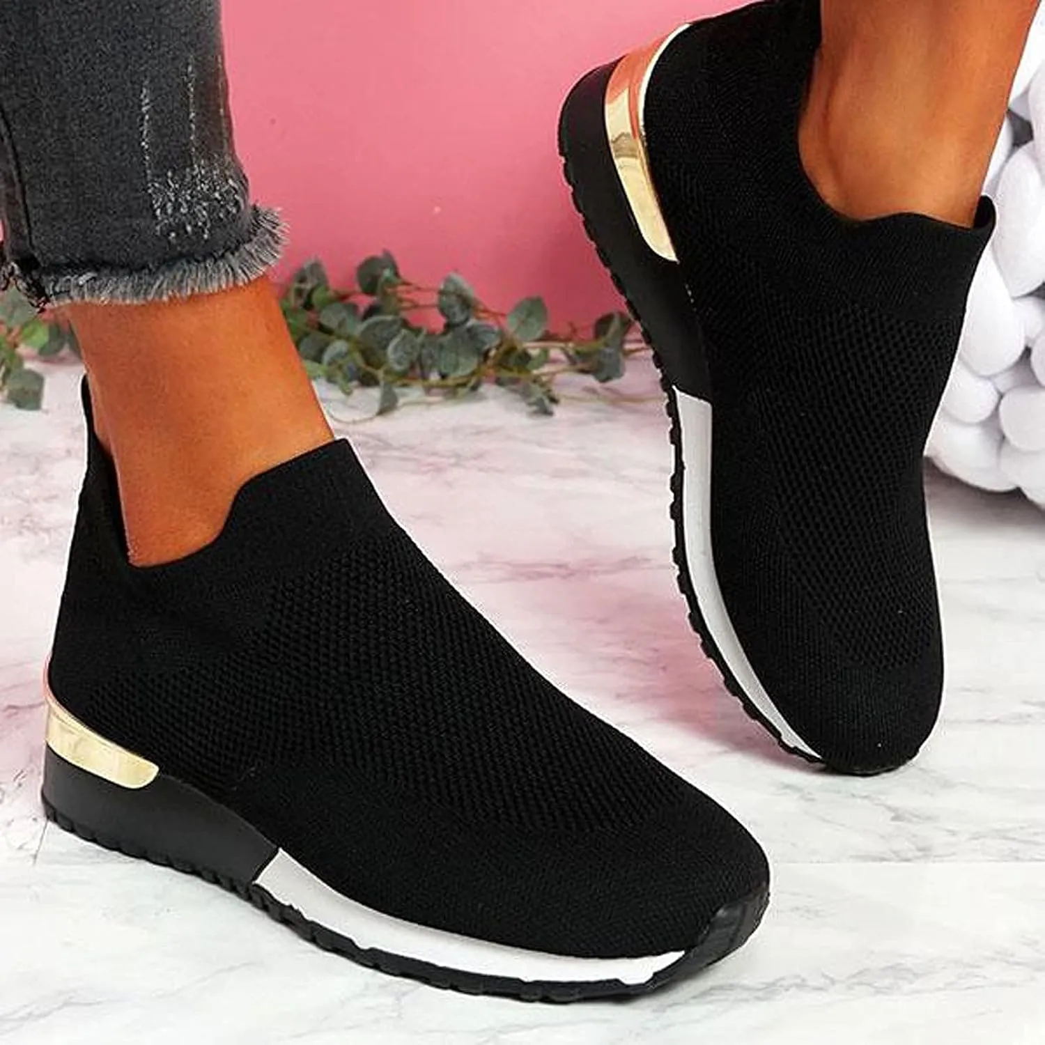 Womens Ari Beige Fashion Hollow Mesh Platform Walking Slip Sneakers Casual Sandals