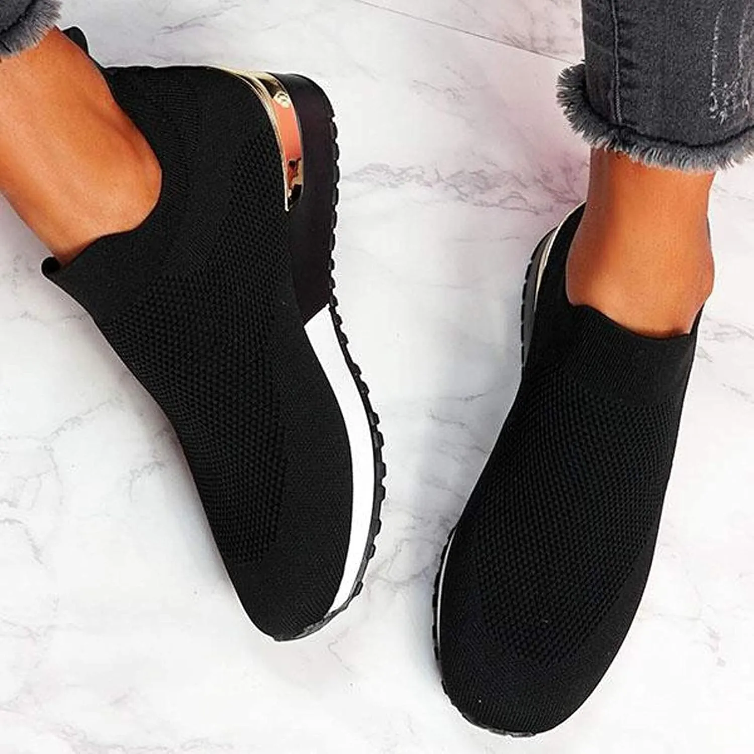 Womens Ari Beige Fashion Hollow Mesh Platform Walking Slip Sneakers Casual Sandals