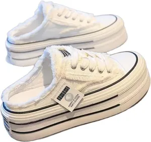 Women's Canvas Platform Mules Slip On Platform Sneakers for Women Comfortable Canvas Slip On Shoes Chunky Sneakers